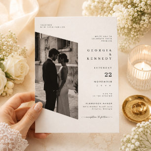 Modelo de Convite de Casamento com Foto Geométrica
