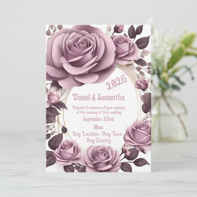 Modelo de Convite de Casamento com Moldura de Rosa (Em pé/Frente)