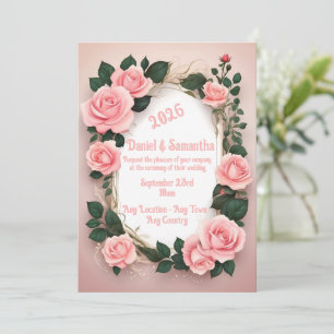 Modelo de Convite de Casamento com Moldura de Rosa