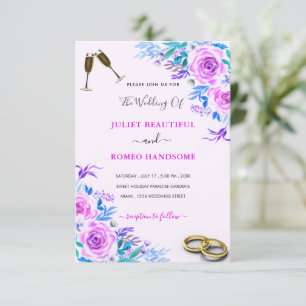 Modelo de Convite de Casamento com Rosa em Aquarel