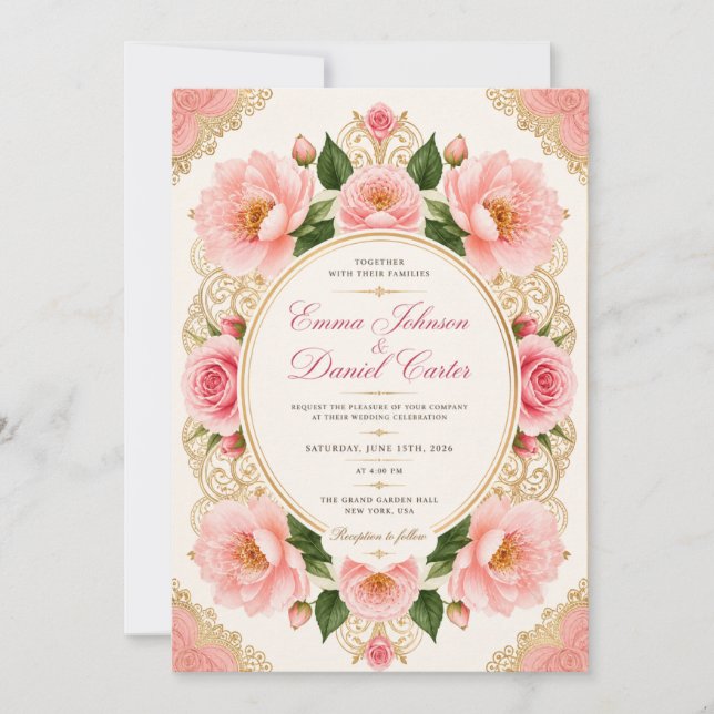 Modelo de Convite de Casamento com Rosa Laranja em (Frente)