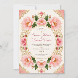 Modelo de Convite de Casamento com Rosa Laranja em