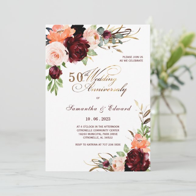 Modelo de Convite de Casamento de 50º Aniversário (Em pé/Frente)