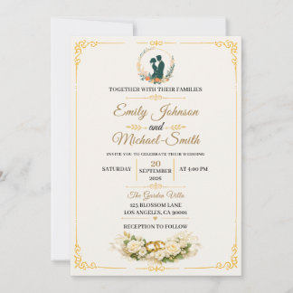 Modelo de Convite de Casamento em Ouro Elegante