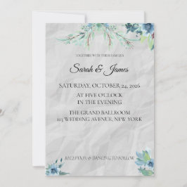 Modelo de Convite de Casamento Floral Azul Empoeir