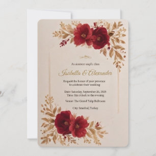 Modelo de Convite de Casamento Floral Borgonha Lux