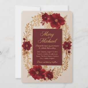 Modelo de Convite de Casamento Floral Borgonha Lux