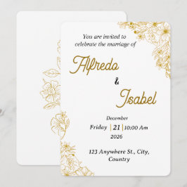 Modelo de Convite de Casamento Floral Dourado Edit