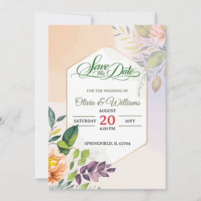 Modelo de Convite de Casamento Floral Elegante (Frente)