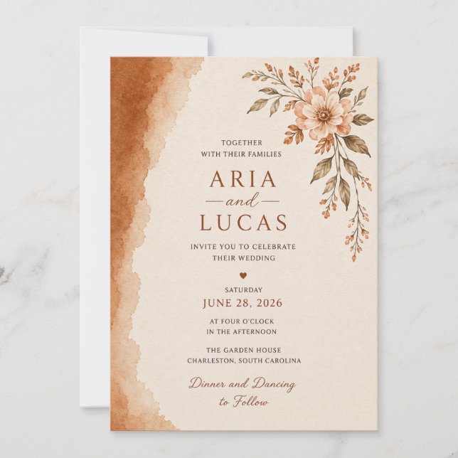 Modelo de Convite de Casamento Floral Elegante (Frente)