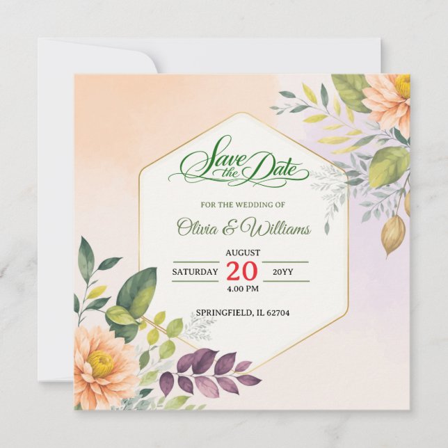 Modelo de Convite de Casamento Floral Elegante (Frente)