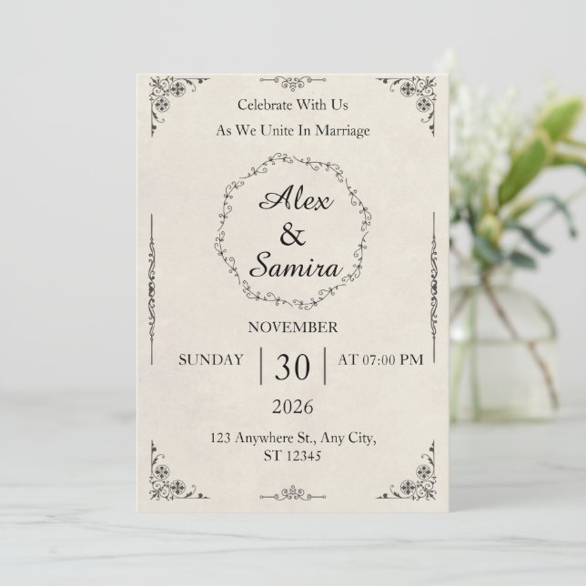 Modelo de Convite de Casamento Floral Elegante (Em pé/Frente)