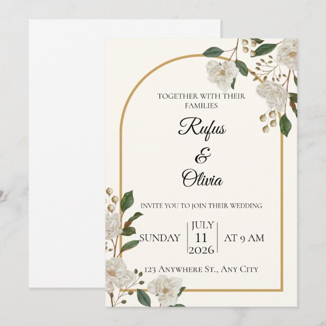 Modelo de Convite de Casamento Floral Elegante (Frente/Verso)