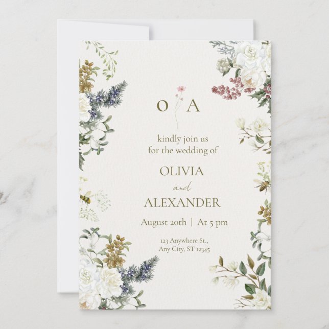 Modelo de Convite de Casamento Floral Elegante (Frente)