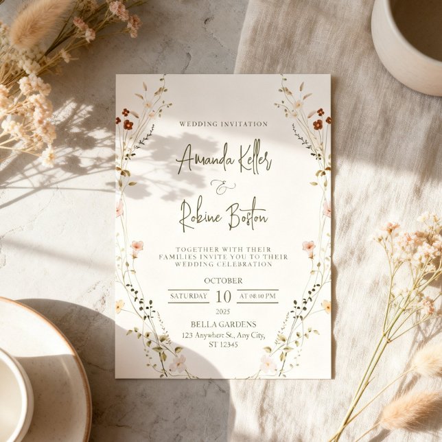 Modelo de Convite de Casamento Floral – Elegante (Criador carregado)