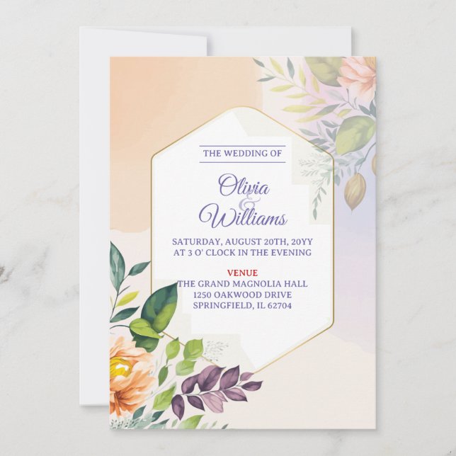 Modelo de Convite de Casamento Floral Elegante (Frente)