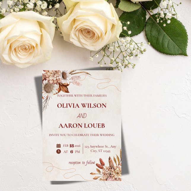 Modelo de convite de casamento floral elegante rom (Criador carregado)