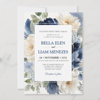Modelo de Convite de Casamento Floral em Aquarela