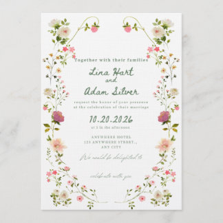 Modelo de Convite de Casamento Floral em Aquarela