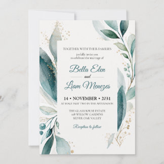 Modelo de Convite de Casamento Floral em Aquarela