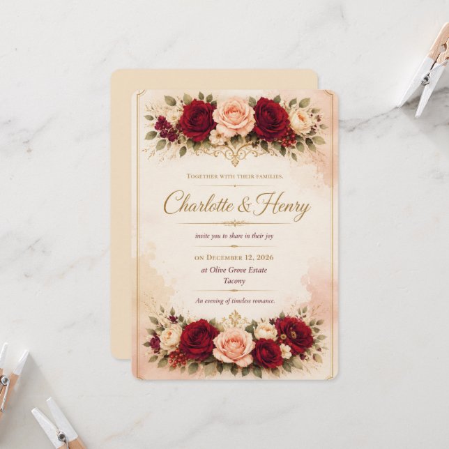 Modelo de Convite de Casamento Floral Luxuoso (Frente/Verso In Situ)