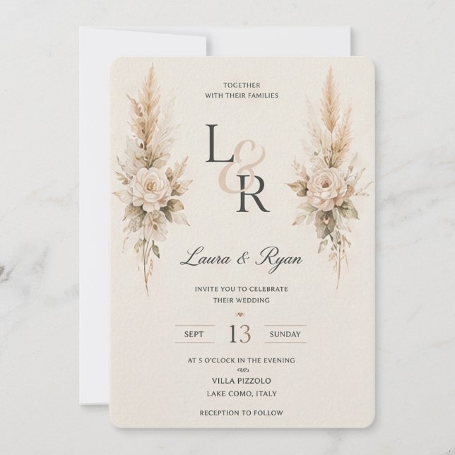 Modelo de Convite de Casamento Floral Minimalista (Frente)