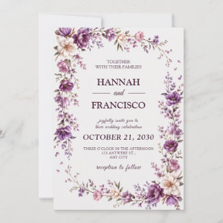 Modelo de Convite de Casamento Floral Roxo Elegant