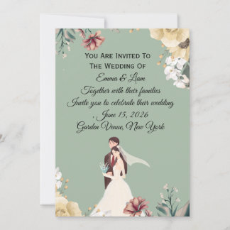 Modelo de Convite de Casamento Floral Verde Sálvia