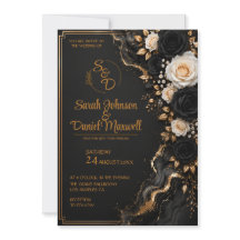 Modelo de Convite de Casamento Luxo Preto Dourado 