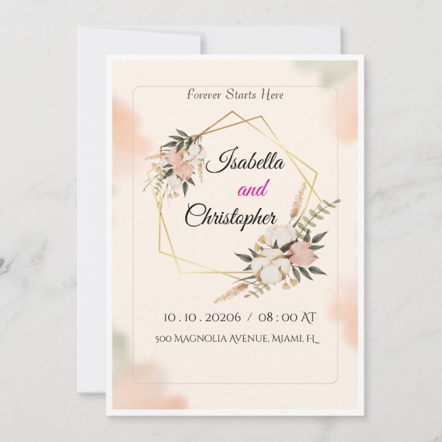 Modelo de Convite de Casamento Luxuoso e Elegante  (Frente)