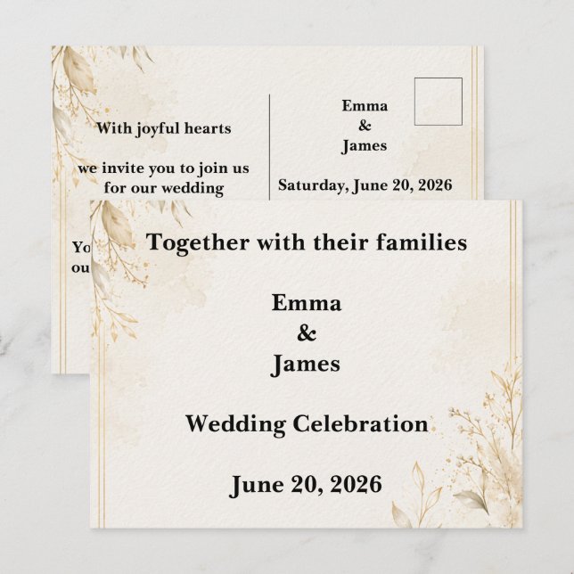 Modelo de Convite de Casamento Minimalista Elegant (Frente/Verso)