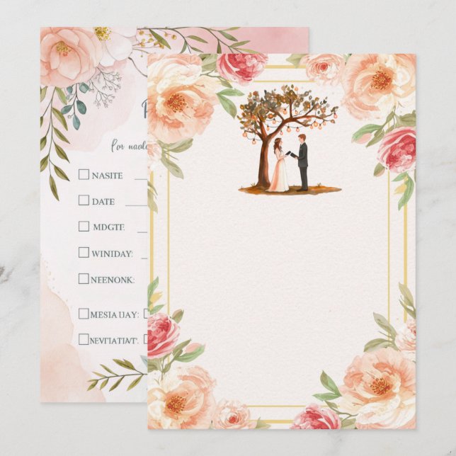 Modelo de Convite de Casamento Personalizável e Ed (Frente/Verso)