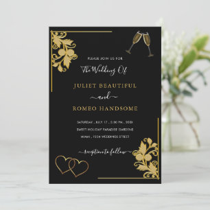 Modelo de Convite de Casamento Preto e Dourado Ele