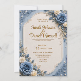 Modelo de Convite de Casamento Rosa Azul 3D | Eleg