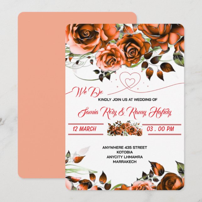 Modelo de Convite de Casamento Rosa Cremoso | Impr (Frente/Verso)