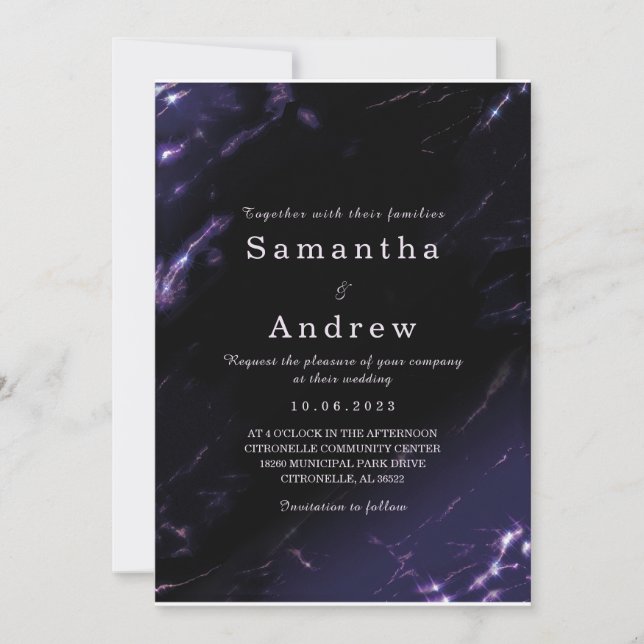 Modelo de Convite de Casamento Roxo e Preto (Frente)