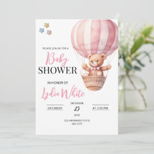 Modelo de convite de chá de bebê Urso Teddy rosa
