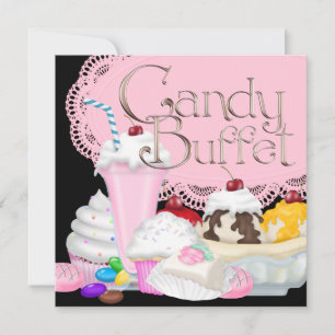 Modelo de convite de festa com buffet de doces