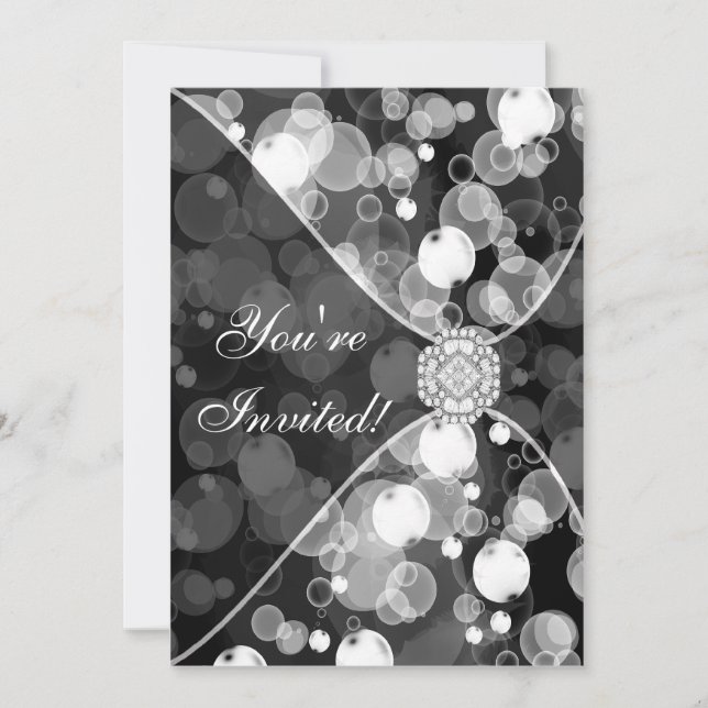 Modelo de Convite de Festa de Bolhas Preto e Branc (Frente)