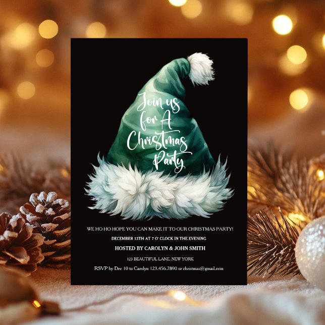 Modelo de Convite de festas de Natal do Santa Hat (Santa Hat Christmas Party Invitation Template)
