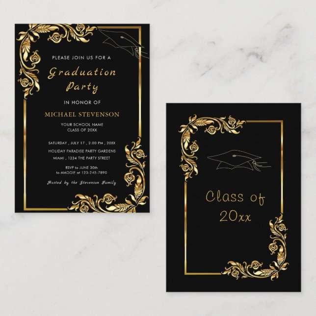 Modelo de Convite de Formatura com Moldura de Folh (Frente/Verso)