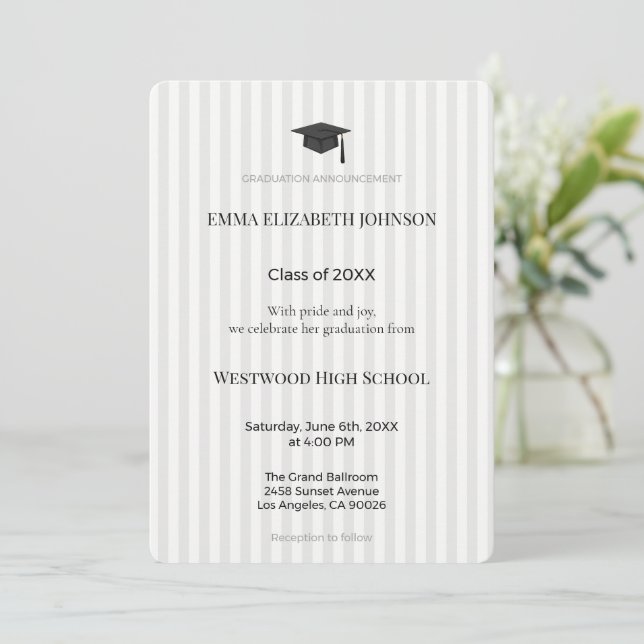 Modelo de Convite de Formatura Elegante, Moderno (Em pé/Frente)