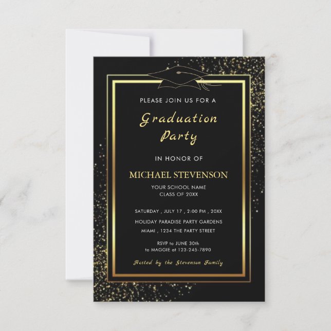 Modelo de Convite de Formatura Glitter Ouro Preto (Frente)