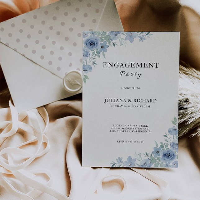 Modelo de Convite de Noivado de Casamento Azul (Blue Wedding Engagement Invitation Template)