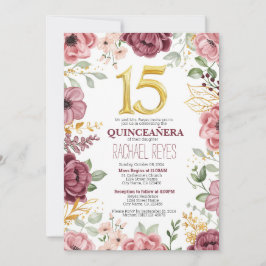 Modelo de Convite de Quinceañera Floral Elegante
