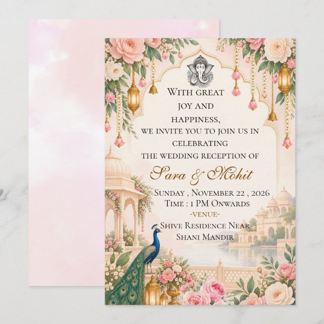 Modelo de Convite de Recepção de Casamento Indiano (Frente/Verso)