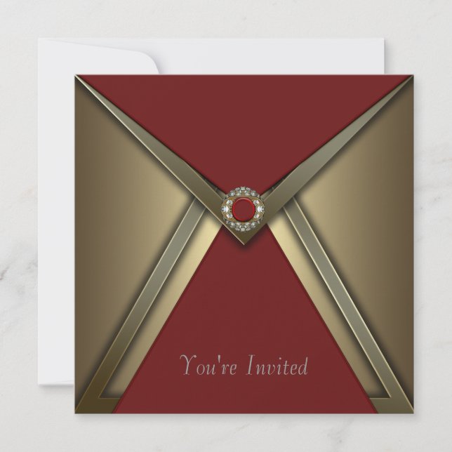 Modelo de convite de vermelho e dourado para todas (Frente)