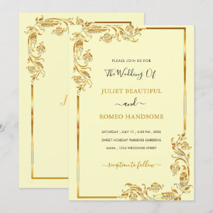 Modelo de Convite Dourado para Casamento com Estru