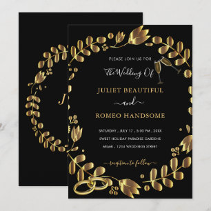 Modelo de Convite Dourado para Casamento Negro