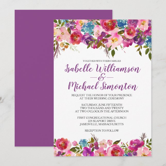 Modelo de Convite Floral Purple (Frente/Verso)